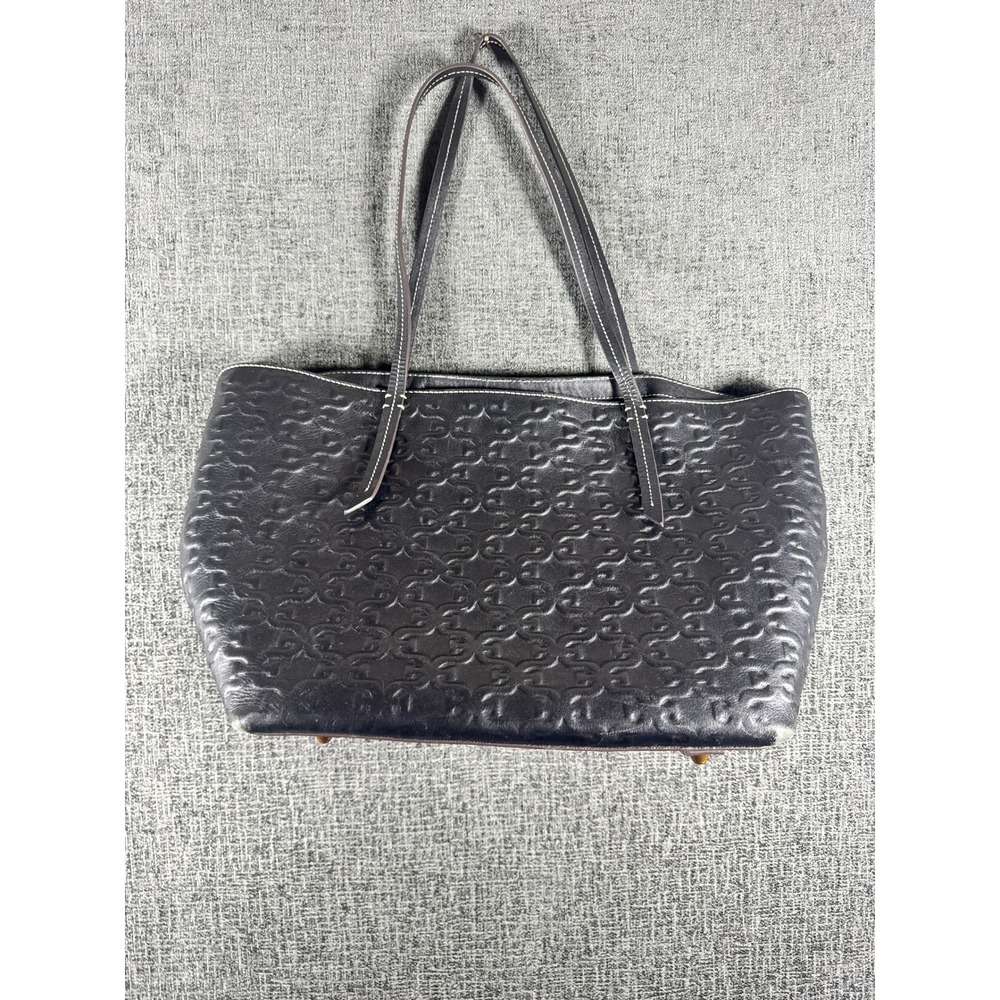 Sam Edelman Black Embossed Leather Logo Tote Bag Large Shoulder Purse Scuffed